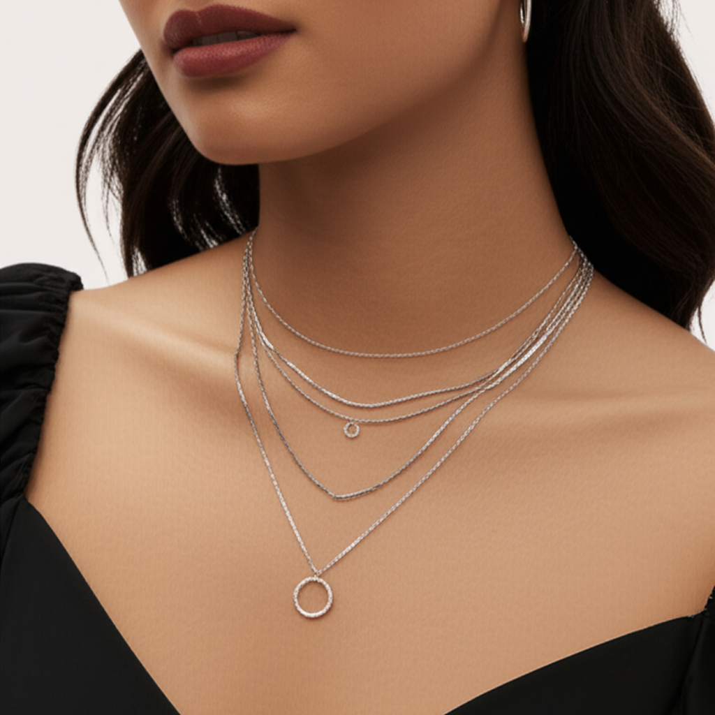 Open Circle Three Row Necklace