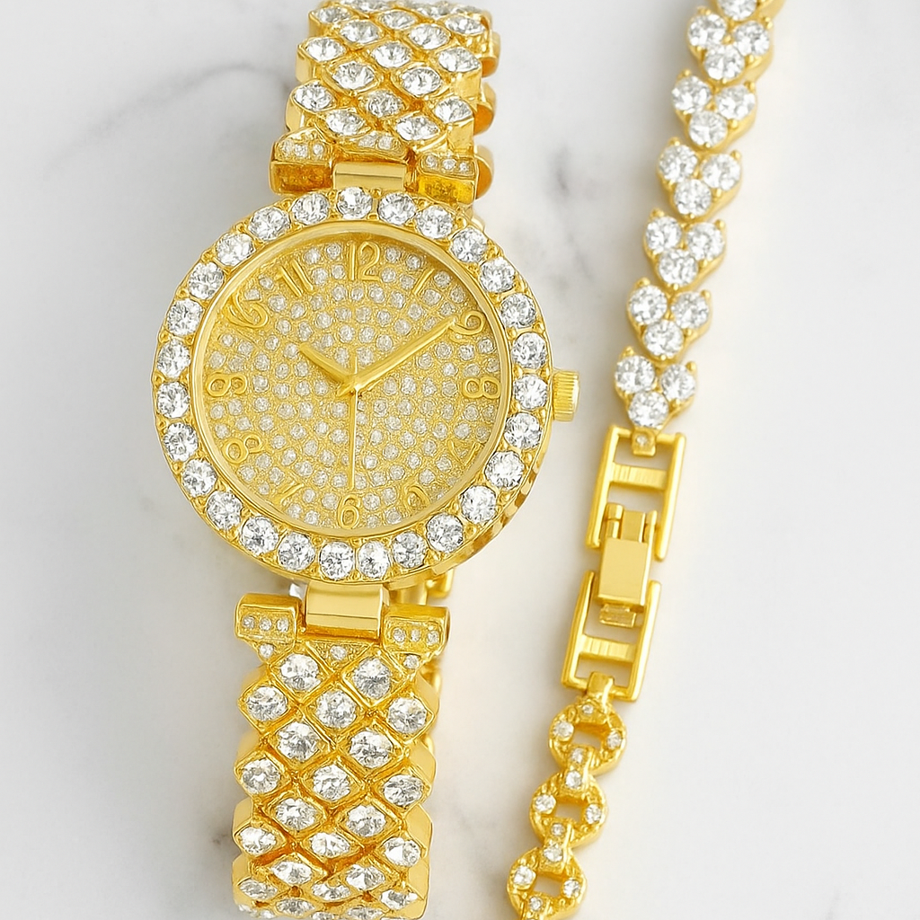 Luxe Radiance Gold Watch & Bracelet Set