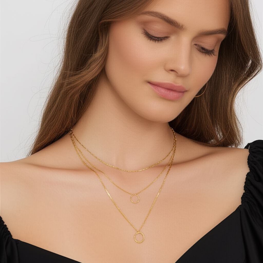 Open Circle Three Row Necklace