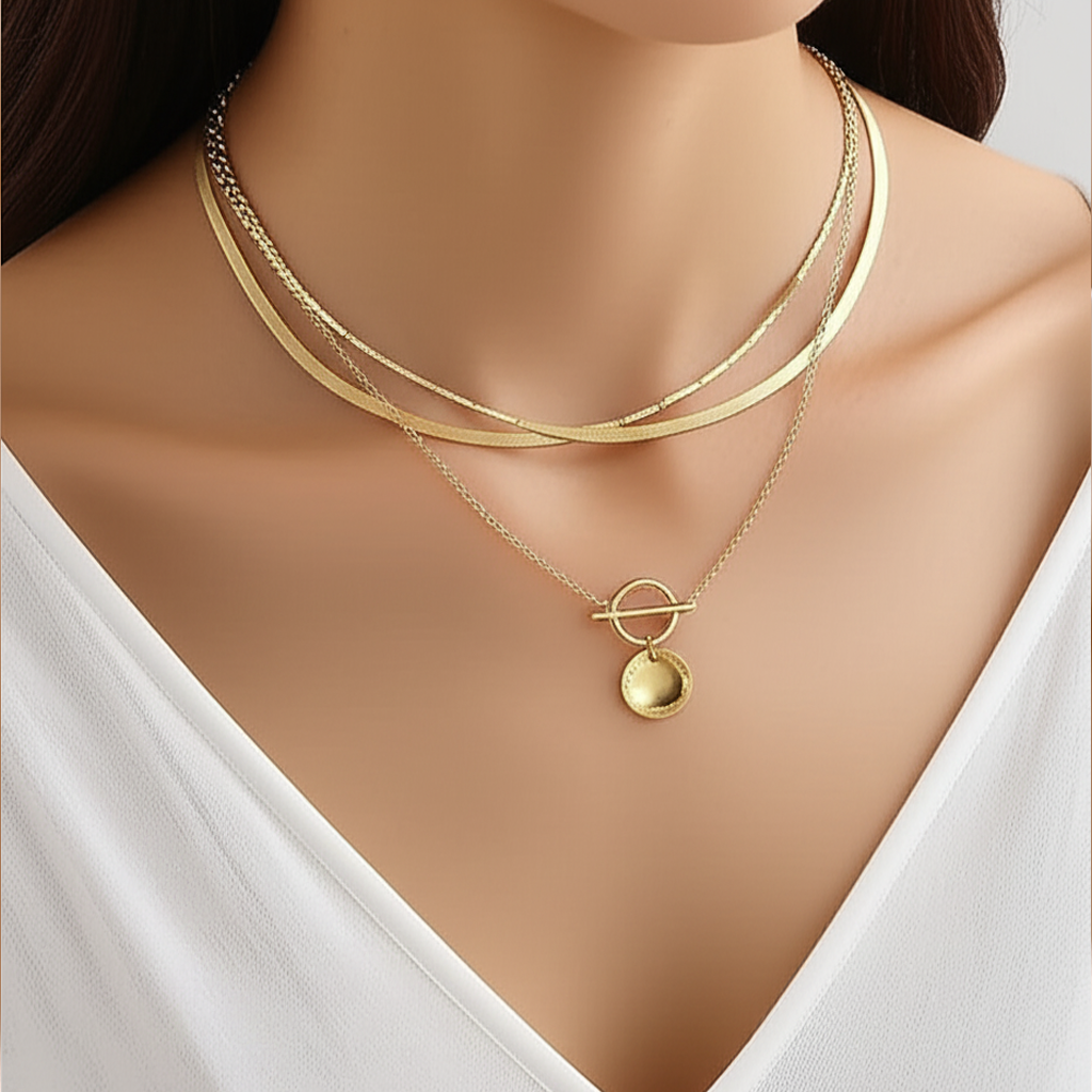 Savira Textured Coin Layered Necklace