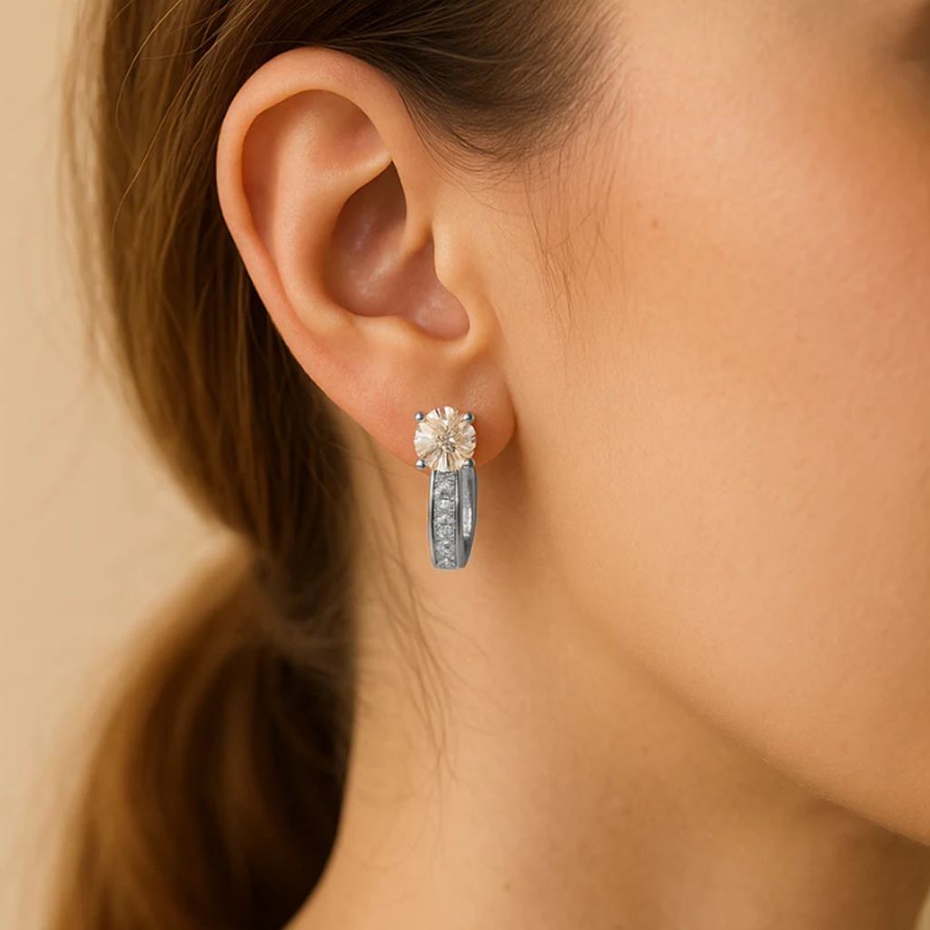 Channel Moissanite Huggie Earrings